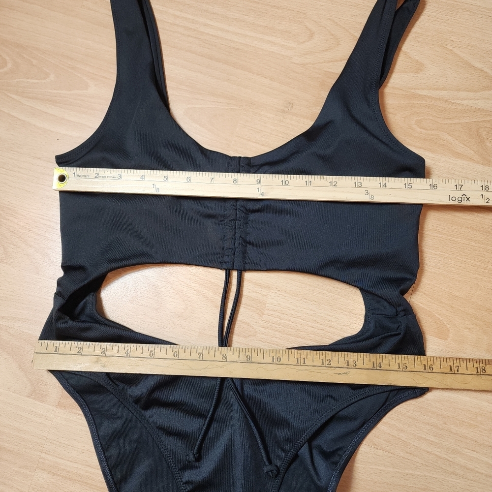 PINK Victoria's Secret Ruched Front Cutout One Piece‎ Swimsuit Black XL New - Picture 9 of 15
